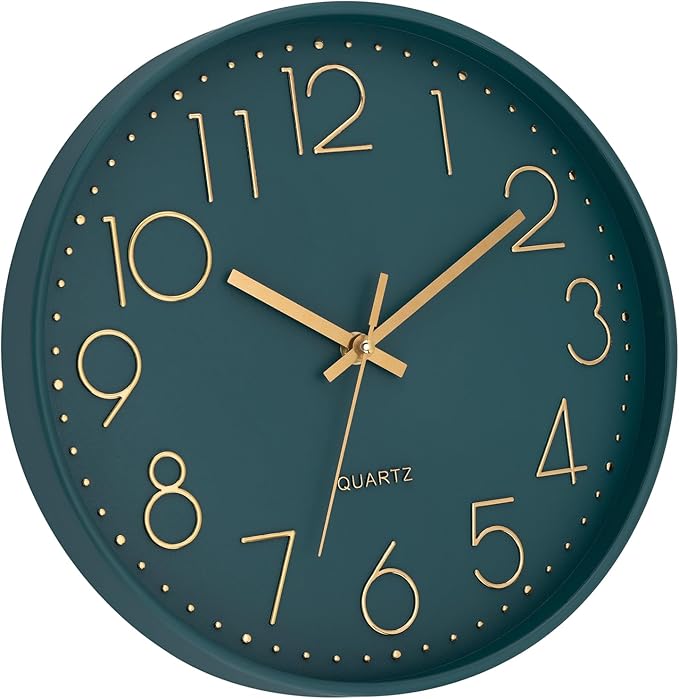 Lumuasky Wall Clock,Battery Operated Modern Analog Silent Non-Ticking Decorative Emerald Clock for School Office Classroom Bedroom Kitchen Living Room Nursery Decor (12 inch)