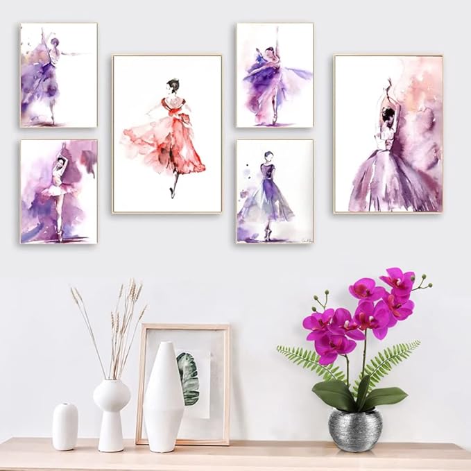 Briful Fake Orchid Fake Flowers 13'' Purple Orchids Artificial Flowers with Silver Ceramic Vase Faux Orchid for Home Office Decor Indoor