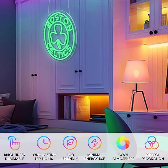 13.8*13.8 Inches Neon Signs for Wall Decor, 9 Levels Dimmable Basketball Led Signs Neon Light Sign for Man Cave, USB Powered Basketball Club Team Night Light for Party Bedroom Home Bar Gamer Room Decor (A)