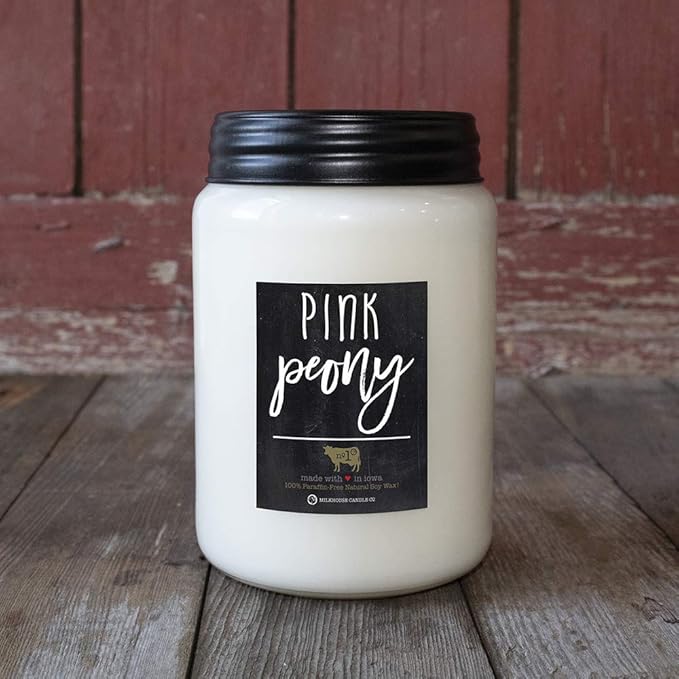 Milkhouse Candle Company - Pink Peony - 26oz Beeswax and Soy Candles - Farmhouse Collection - 100% Natural, Paraffin Free, with Premium Fragrance Oil, Glass Jars with Lids