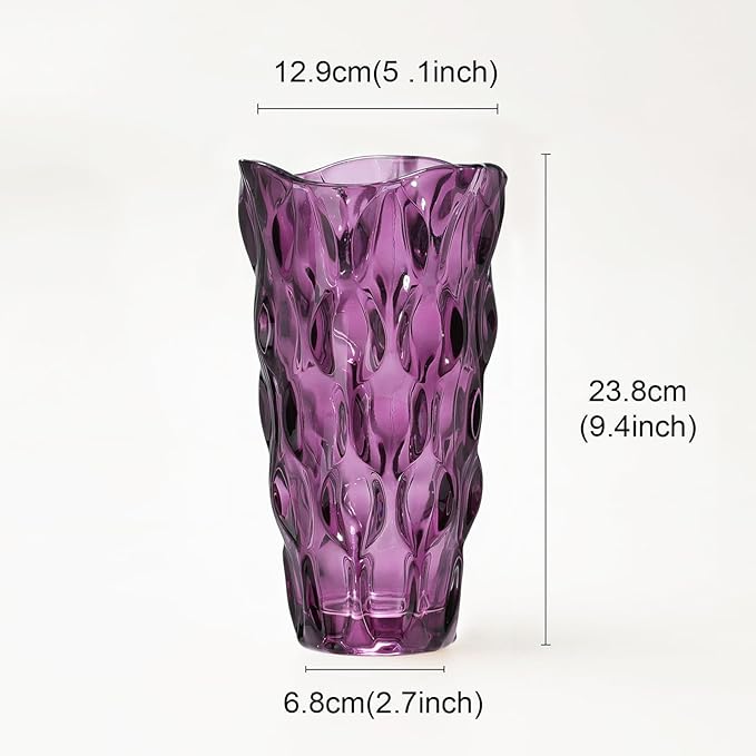 CEMABT 9.5inch 3.4 lb Glass Vases for Flowers Unbreakable Thickened Morden vase for Tables Centerpieces,Colorful,Vintage and Clear Rose Large Flower vases for Bouquet Unique Gifts(Purple)