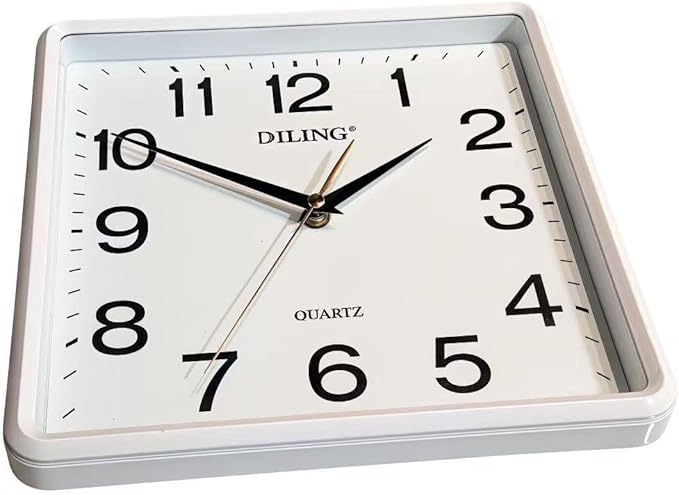 Square Wall Clock 10 Inch Silent Non Ticking Quality Quartz High Accuracy Battery Operated Office Living Room Bedroom Kitchen or Study Decor(Pearl White)