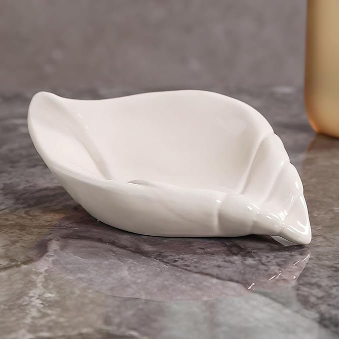Ceramic Soap Holder with Drain, Soap Dish, Soap Saver, Shower Bathroom Decor, White