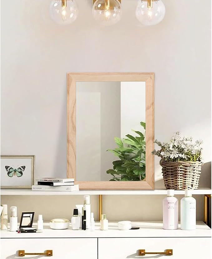 AAZZKANG Rustic Mirrors for Wall Rectangle Wood Frame Mirror Decorative for Farmhouse Bedroom Bathroom Living Room Small