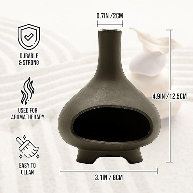 Palo Santo Holder Handmade Ceramics Incense Burner Chimney Dish Smudge Bowl for Palo Santo Sticks Sage Bundles with Brush(Brown) (Furnace Gray)