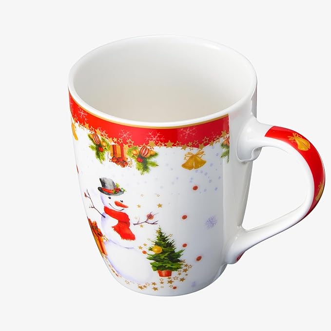 Winter Mug - Ceramic Microwave & Dishwasher Safe - 11.5oz Winter Mugs for Coffee, Hot Chocolate, Eggnog - Winter Theme - Tree, Sleigh Design - Red & Green Great Gift!