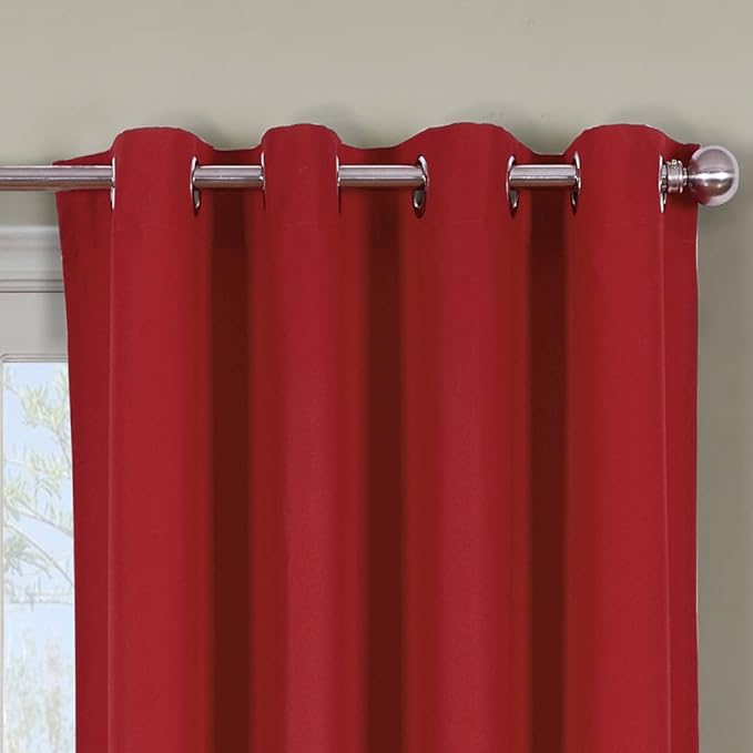 Royal Hotel Bedding Luxor Top Grommet Panels, Heavyweight 100% Cotton Window Treatment Curtains, Solid Red, Set of 2 / Pair, 54Wx96L inches Each