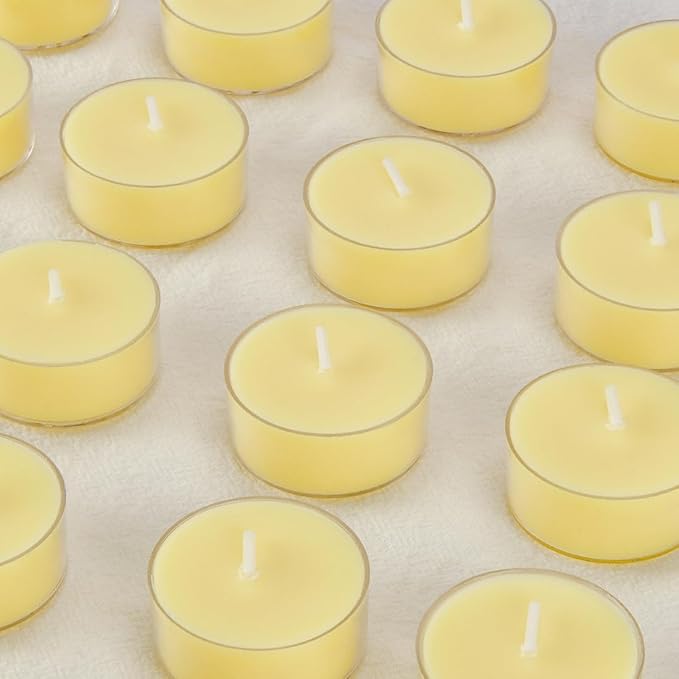 Natural Citronella Tea Light Candles, Tiny Soy Wax Aromatherapy Citronella Tealights Set of 24-4 Hours Burning - Great Gift for Summer Outdoors Indoors Home Garden Patio Balcony
