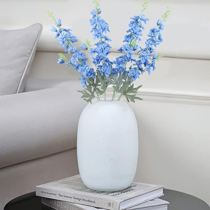 FERIAL Blue Silk Larkspur Flowers 4pcs Artificial Delphinium Faux Snapdragon Long Stem Fake Plant Spray Arrangement for Home Decor Indoor Outdoor Office Garden Wedding Table Vase Decor (Blue)