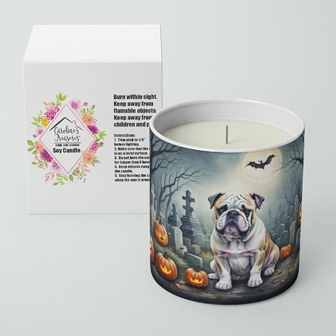 Caroline's Treasures DAC2040CDL English Bulldog Spooky Halloween Decorative Soy Candle Nature Soy Wax Essential Oil Home Decor Ideal for Bedroom Kitchen Bath Office Gift, 10 oz