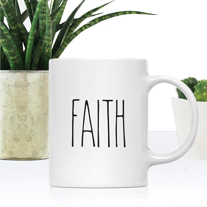 Andaz Press Rustic Farmhouse Kitchen Decor 11oz. Ceramic Coffee Tea Mug, Faith, 1-Pack, Includes Gift Box, Minimalist Birthday Idea