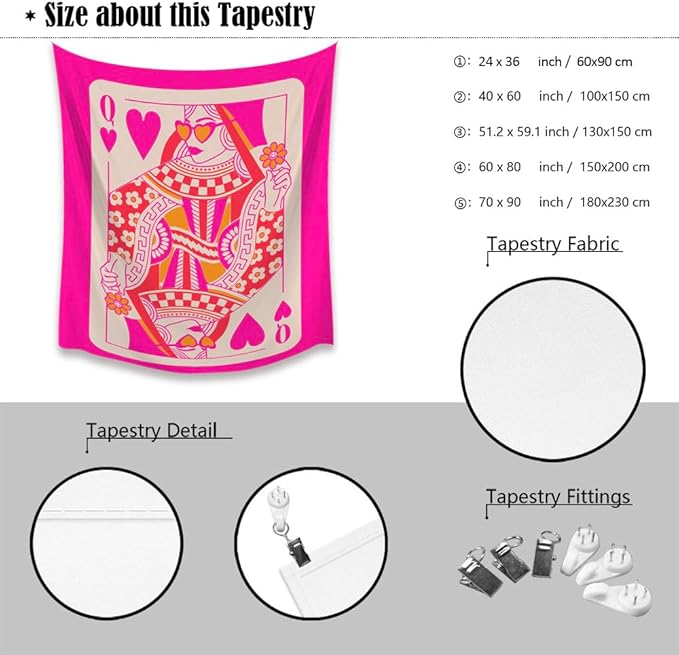 Queen Of Hearts Pink Trend preppy room decor Tapestry wall art Boho Wall Decor Vintage Hanging with Wall Aesthetic Tapestry Trendy Wall for Living Room Bedroom and Dorm Decor 70x90inch 