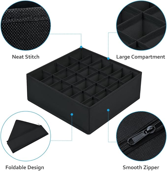Drawer Organizers for Clothing, Sock Organizer for Dresser Drawer Organizer, Foldable Underwear Organizer for Drawer, Panty Clothing Closet Organizers, Black, Set of 4
