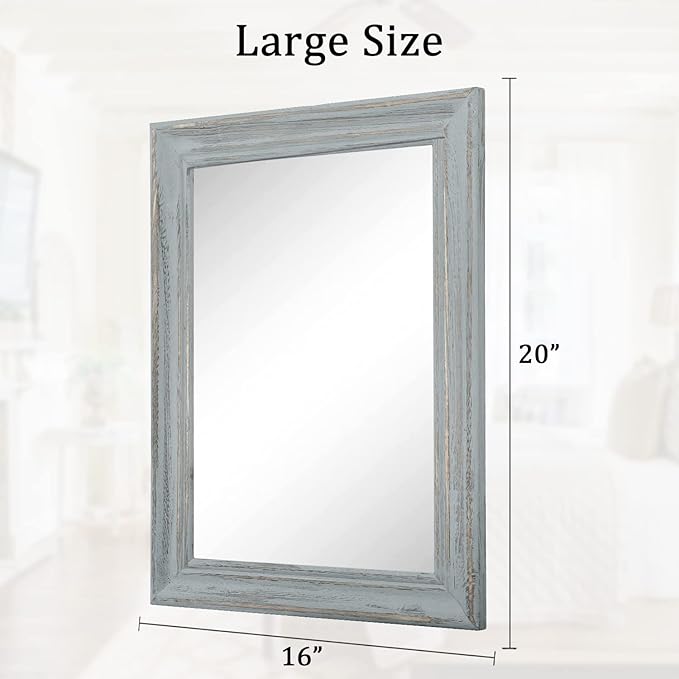 Rectangle Wooden Mirror with Framed Retro Hanging Mirrors Large 20"x16" for Bathroom Bedroom Living Room Home Entryway