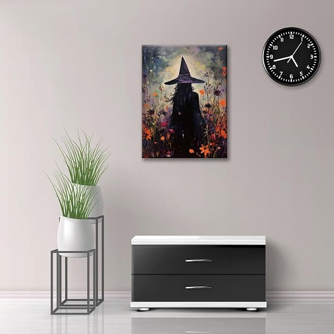 ILLBDR Halloween Vintage Witchy Wall Art Prints Creepy Gothic Dark Moody Pictures Decor Dark Academia Witches Victorian Painting Canvas Posters Bedroom Bathroom 12x16 inch Framed