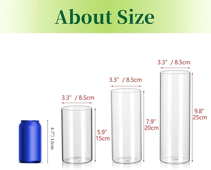 Hewory Glass Cylinder Vases Set of 6, Hurricane Candle Holders for Pillar or Floating Candles, Tall Clear Vase for Centerpieces, Round Vases for Wedding Anniversary Events Home Table Decor, 5.9in