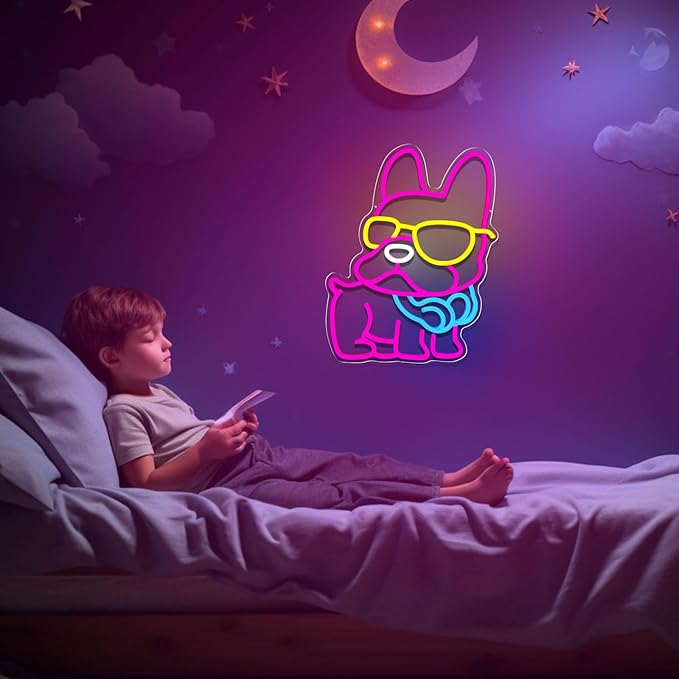 French Bulldog Neon Sign Gifts,Dimmable Frenchie Pet Neon Light For Wall Decor Wearing Glasses Dog Led Sign Gift Bedroom Frenchie Decor Living Room Pet Shop Bar Party