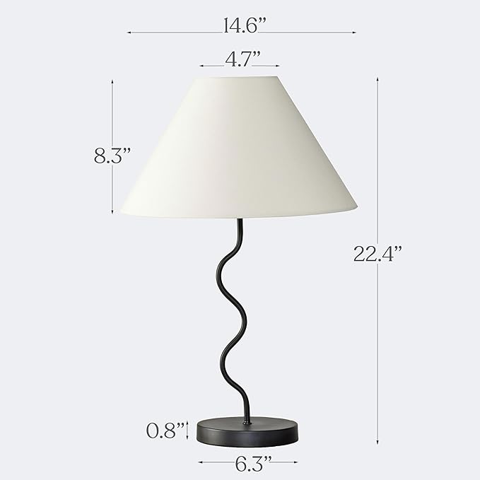 Brightech Squiggle Desk Lamp – Tall LED Table Lamp for Bedroom, Living Room, Office – Boho Mid-Century Modern Bedside Table Lamp with A-Line Open Shade and LED Bulb – Black
