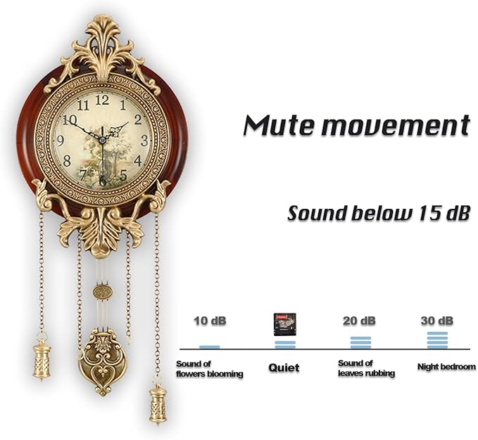 Aero Snail Dia 9-inch Retro Style Vintage Wood Indoor Wall Clock with Swinging Pendulum (Requires 2 AA Batteries for Clock Hands and Pendulum)