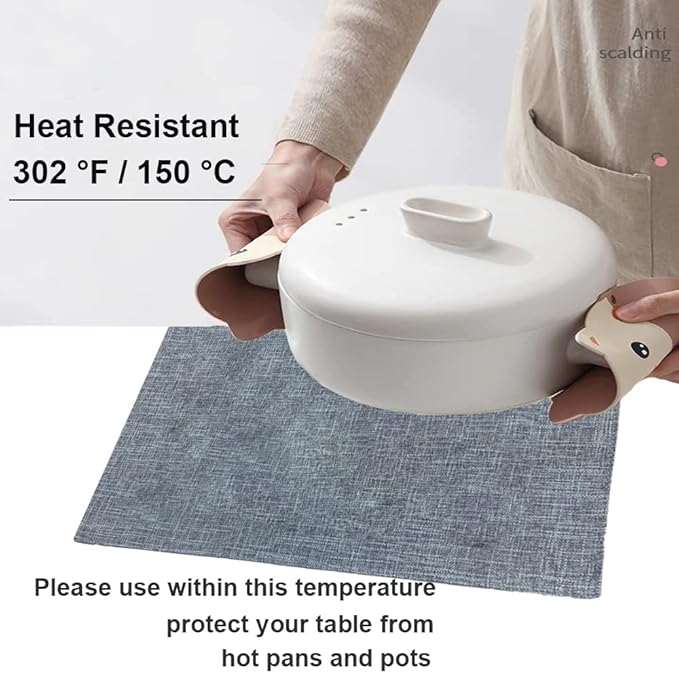 Weabetfu Cloth Placemats Set of 4 Heat Resistant Dining Table Placemmats Cotton Linen Machine Washable Kitchen Table Mats Wrinkle Free Thick Fabric Place Mats,Easy to Clean,13" x 19" Gray