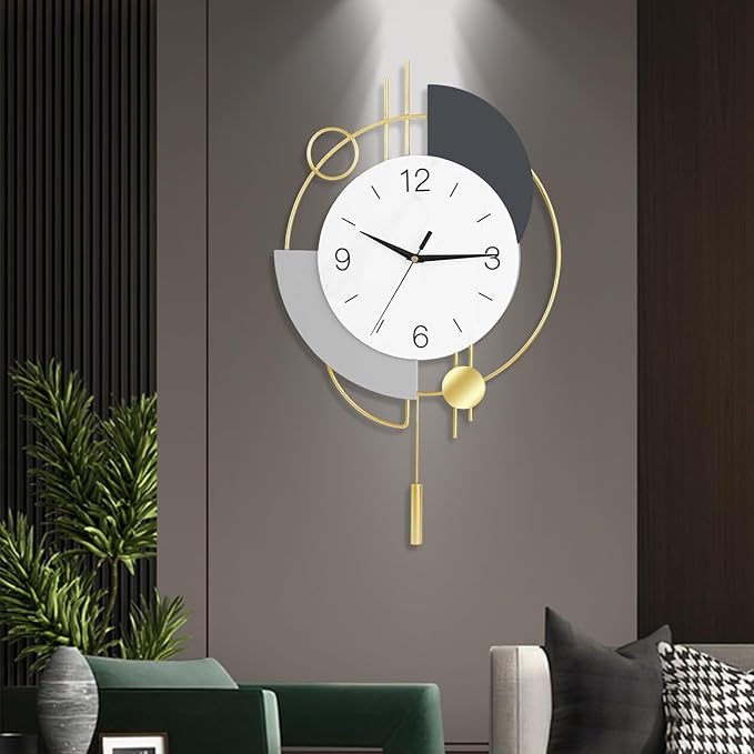 Wall Clock, Silent Quality Quartz Battery Operated with Pendulum, Large Wall Clock for Living Room, Kitchen, Home, Bathroom, Bedroom Wall Decor,16x26.5inch