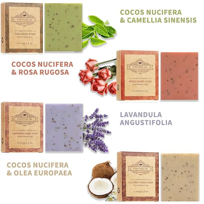 Essential Oil Soap Bar Set for Face & Body,Moisturizing,Softer Skin,Deep Cleansing,Natural Handmade Soap,Hypoallergenic Beauty Bar Sensitive Skin With Gentle Cleanser,For Men Women