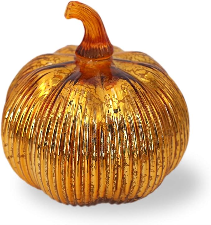 Mercury Glass Light up Pumpkin with Timer- Fall Decoration for Home-Lamps for Festive Decoration-Halloween Decorations (Gold)