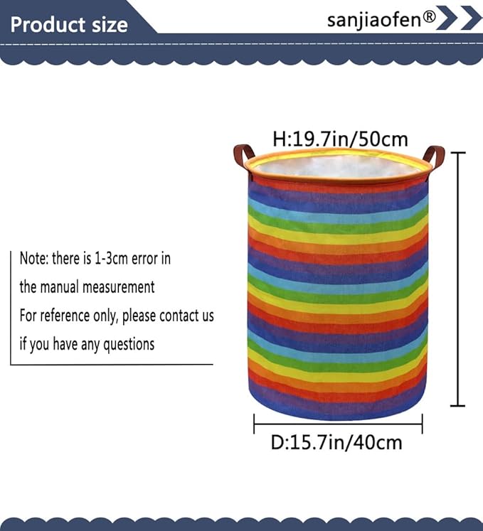 Rainbow Laundry Hamper,Kids Laundry Basket Collapsible Baby Storage Baskets for Kids Room Decor,Colourful Hamper,Toy Organizer,(Rainbow stripe) …