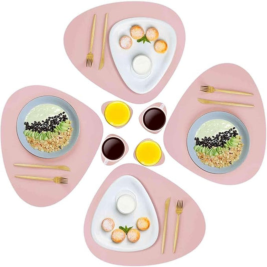GIVERARE Placemats Set of 4 Coasters and 4 Faux Leather Place mats, Heat-Resistant Placemat 17x14.2in, Premium Non-Slip Washable Round PU Dinning Table Mat-Pink