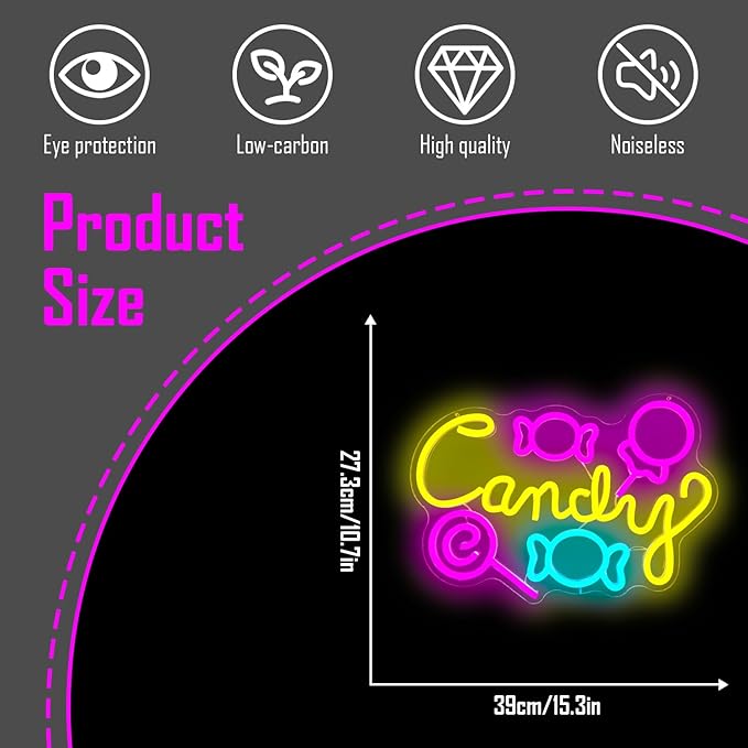 Candy Neon Sign Lollipop Neon Sign for wall decor Dimmable neon led sign candy neon lights sign light up sign for Candy Shop Lollipop Store Halloween Home Party for Teen Birthday Gift