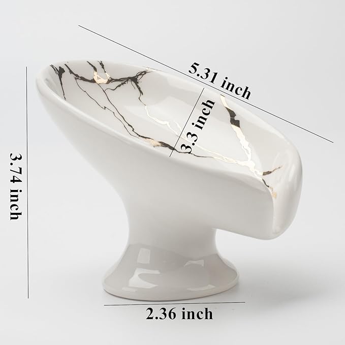 Soap Dish, Ceramic Soap Holder, Self Draining Soap Dish Holder, Leaf Shape Soap Bar Holder (White)