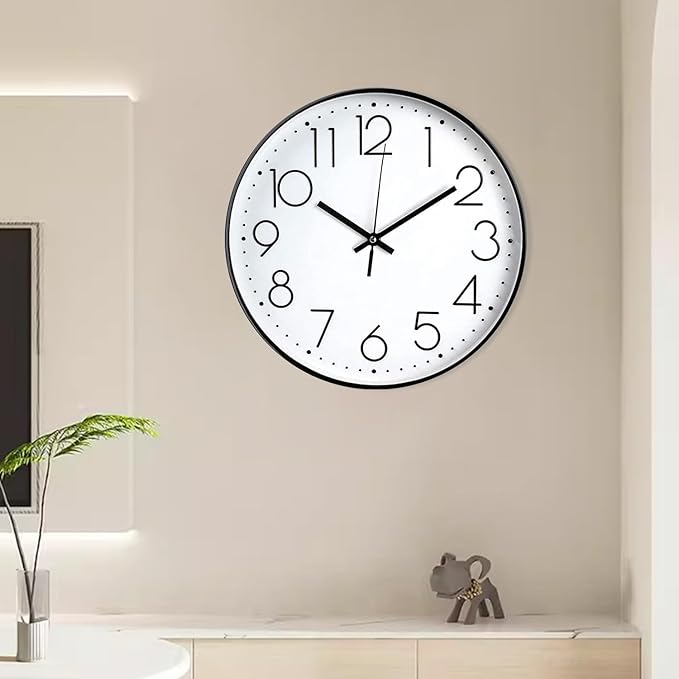 Wall Clock Silent & Non Ticking Modern Quartz Battery Operated Digital Quiet Sweep Office/Home/School/Kitchen Decor Clocks 9 Inch Frame