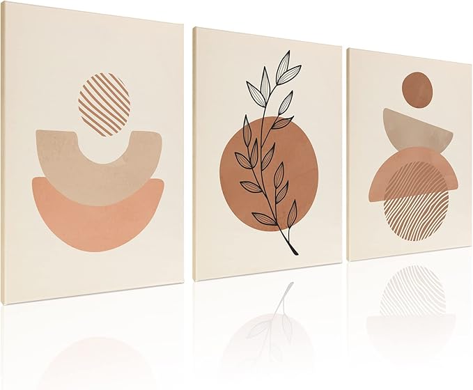 Boho Minimalist Wall Art Set - Modern Framed Canvas Prints Featuring Bohemian Style, Geometric Figures, and Abstract Art - Ideal for Home or Office Wall Decor (12"x16", Set of 3)