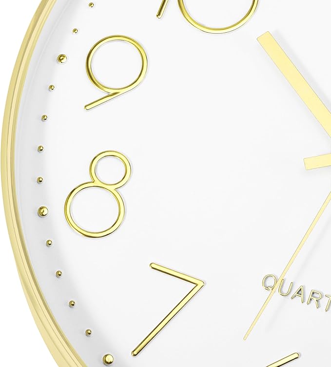 Lumuasky Gold Wall Clock 12 Inch Silent Non-Ticking Battery Operated Round Modern Clock for Living Room Bedroom Kitchen Home Office Decor