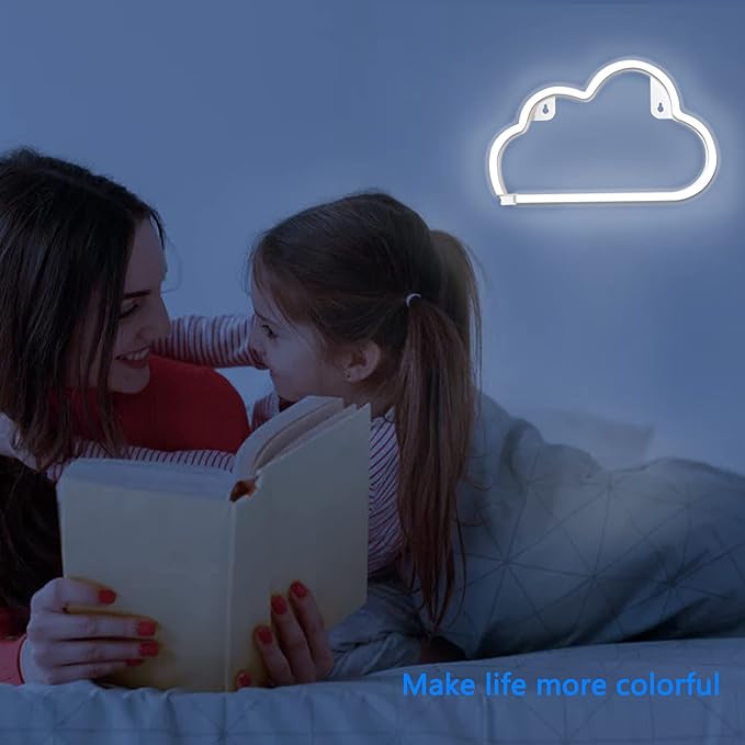 Cloud Neon Signs, LED Light for Wall Decor, Battery or USB Powered Sign Shaped Decoration Lights Bedroom Aesthetic Teen Girl Kid Room Christmas Birthday Wedding Party White