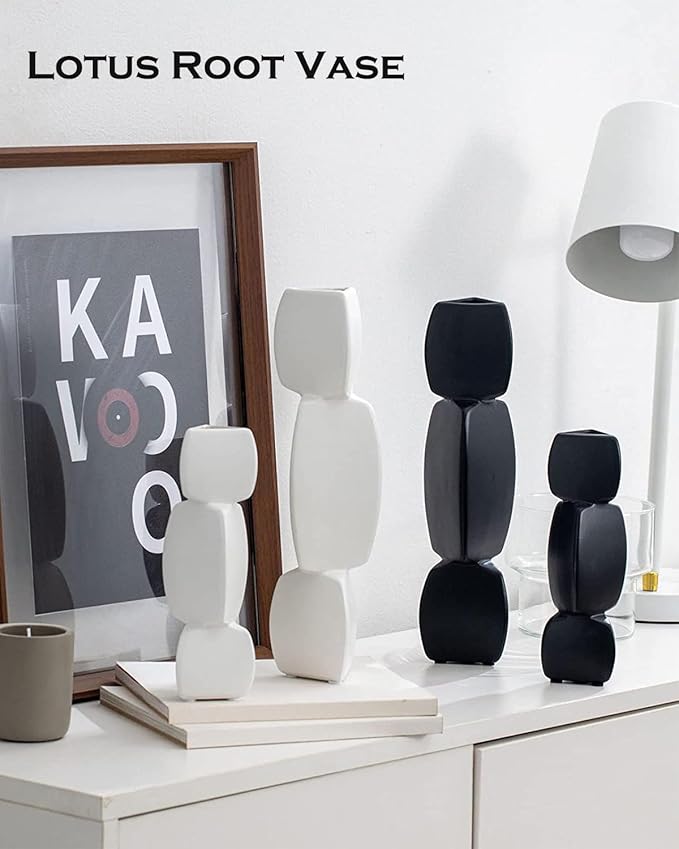 Cute Vase - 12.2“ Tall Unique Flower vase, White Aesthetic Cool Vases for Neutral Home Decor, Fun Vase Florero for Living Room Bedroom Office Decor (Triangle White, Big)