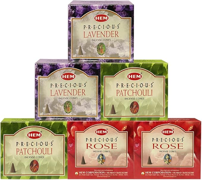 Lavender Patchouli Rose Incense Cones & Holder Bundle Variety Pack From Hem Trumiri Insense Insence