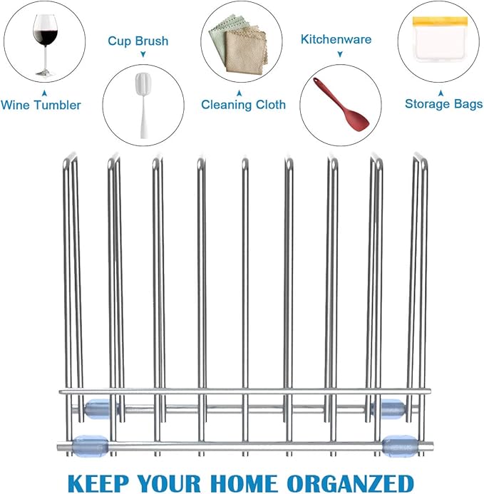IDEATECH 2 Pack Reusable Storage Bags Rack, Drying Rack for Storage Bags, Stainless Stand for Reusable Storage Bags, File Organizer Desktop Storage Book Shelf (2*Sliver)