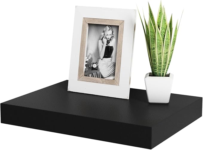 WELLAND 16 inch Black Mission Floating Shelves for Wall, Bathroom Wall Mount Shelves, Wood Modern Display Shelves, Book Shelves,for Bedroom,Living Room and Kitchen