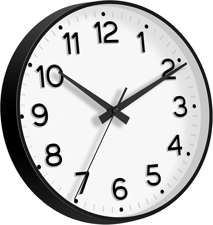 Wall Clock, Silent Wall Clocks Battery Operated 8 Inch-Modern Non Ticking Analog Clock Decorative for Kitchen Office Bathroom Bedroom(Black)