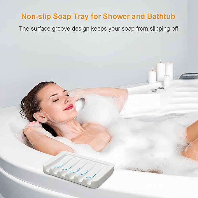Self Draining Soap Dish, Ceramic Soap Holder for Shower, Vonpri Waterfall Bar Soap Case Saver Tray Sponge Organizer Keep Dry for Bathroom Kitchen Counter Sink (1, White)