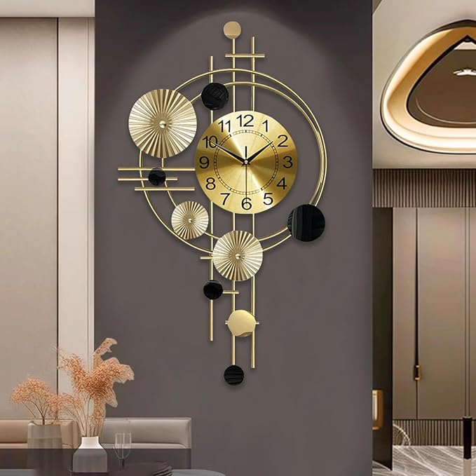 Large Wall Clocks for Living Room,Silent Non Ticking,Battery Operated Oversized Round Modern Wall Clock for Bedroom,Farmhouse,Office Wall Decor-17.8x30.7Inch(Golden)