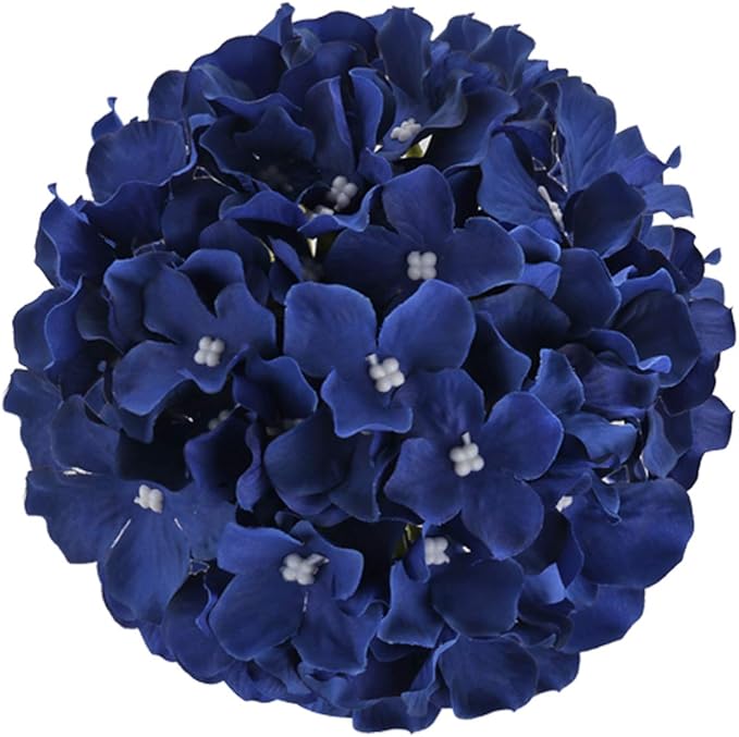 Flojery Silk Hydrangea Heads Artificial Flowers Heads with Stems for Home Wedding Decor,Pack of 10 (Royal Blue)