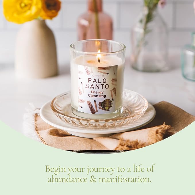 Magnificent 101 Set of 3 Long Lasting Palo Santo Smudge Candles, 42 Hour Burn - 3.5 Oz Each, Made with Soy Wax and Herb, Ideal for House Energy Cleansing, Meditation & Manifestation