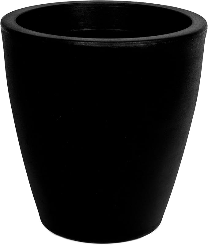 Elly Décor 17 inch Planter for Garden with Drainage, Large Round, Lightweight & Extremely Durable, Deck Indoor/Outdoor Plastic Pot, 17"x15"x9", Black