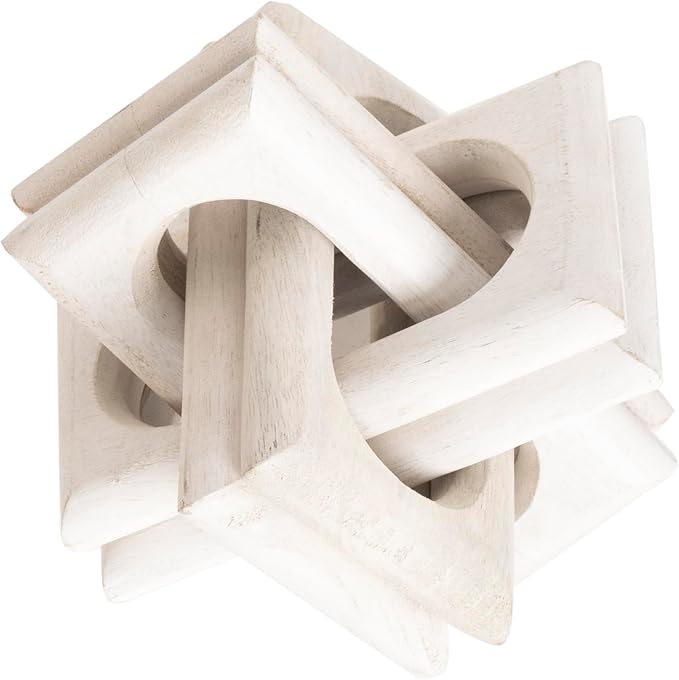 Wood Knot Entry Table Boho Shelf 6 Link Interlock Coffee Table for Living Room and Modern Farmhouse Hand Crafted Natural Mango Wood Console Table Decor (White)