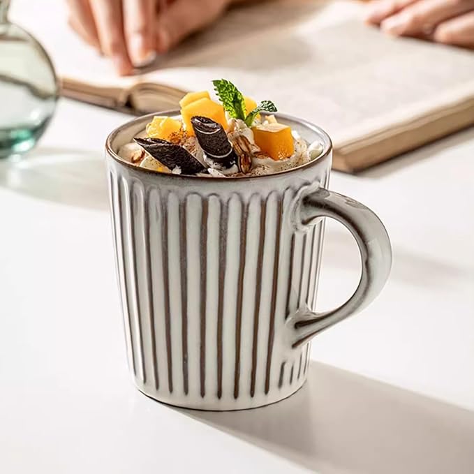 13oz Vintage Ceramic Coffee Mugs,Embossment Mugs,Tea Cups with Handle for Office and Home, Coffee Cups for Men and Women, Dishwasher and Microwave Safe. (Grey)