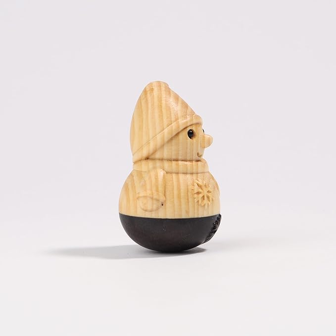 Christmas Snowman Wooden Figurine,Miniature Wooden Festive Snowman Tumbler Art Decoration Carved Garden Statue,Desk Decoration Lovely Gift Home Decor Figurine Table Living Room Holiday Decoration