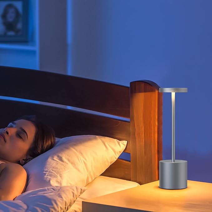 2 Pack Cordless Table Lamps, 5000mAh Rechargeable Battery Powered Lamp, Portable 3 Color Stepless Dimming Desk Lamp,LED Table Light for Outdoor/Cafe/Restaurant/Camping/Home. (Iron Grey)