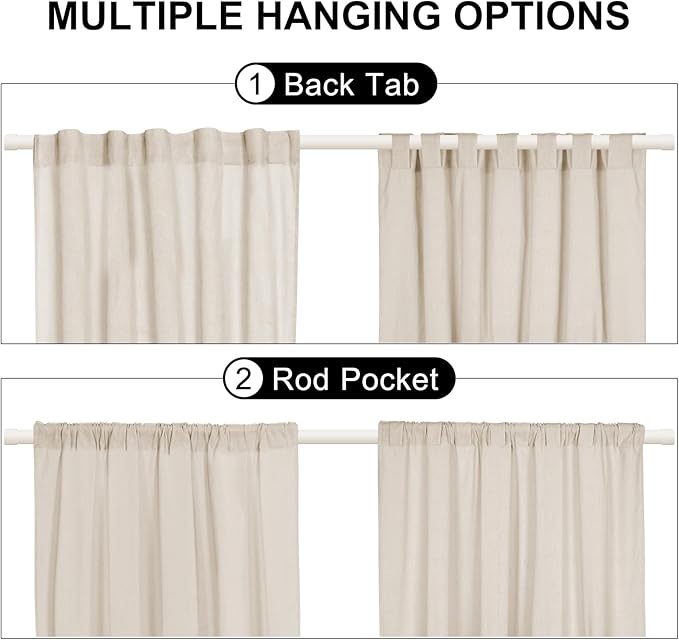 ASPMIZ Cotton Linen Window Treatment Tiers 24 Inch, Boho Rustic Button Kitchen Curtains Farmhouse Style, Grey Stripe Half Window Curtains, Country Short Rod Pocket Curtain for Small Window, 2 Panels